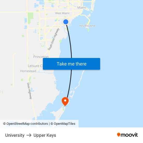 University to Upper Keys map