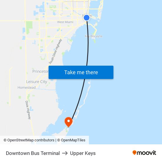 Downtown Bus Terminal to Upper Keys map