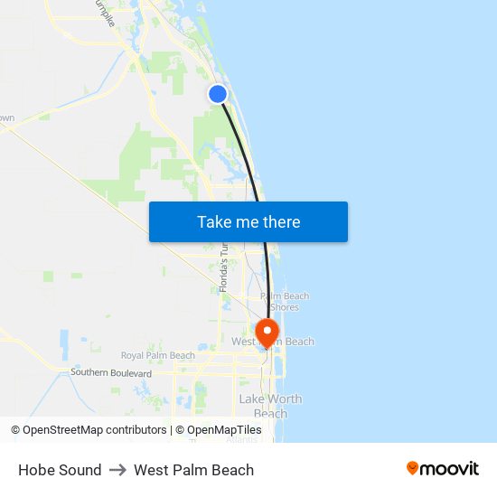 Hobe Sound to West Palm Beach map