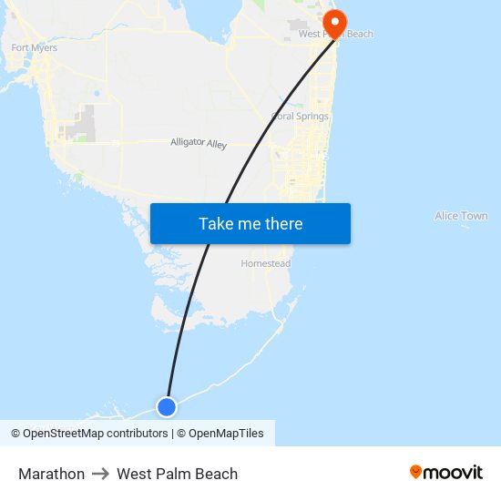 Marathon to West Palm Beach map