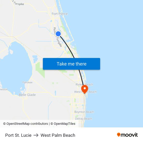 Port St. Lucie to West Palm Beach map