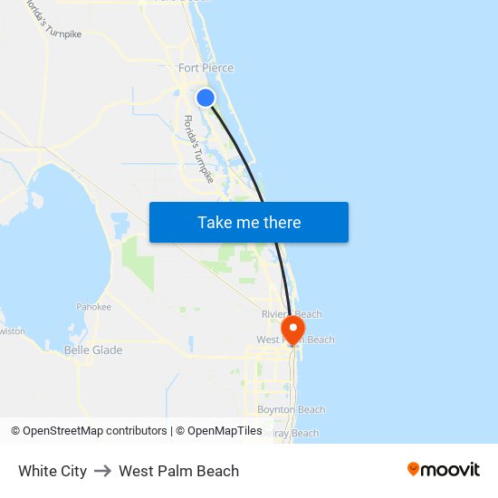 White City to West Palm Beach map