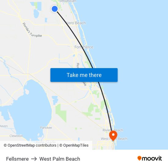 Fellsmere to West Palm Beach map