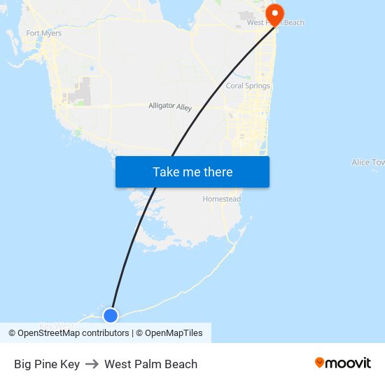 Big Pine Key to West Palm Beach map