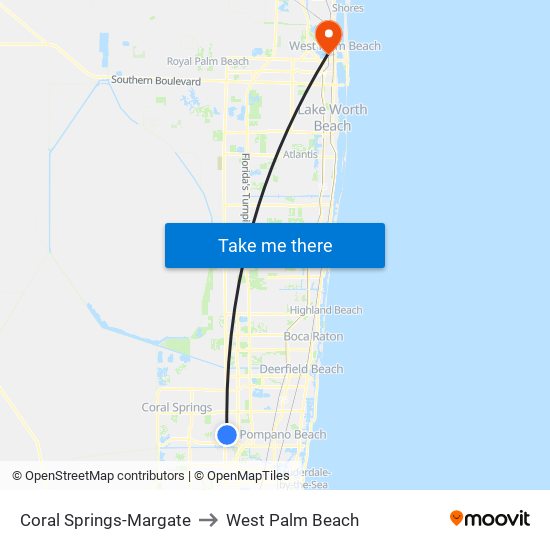 Coral Springs-Margate to West Palm Beach map