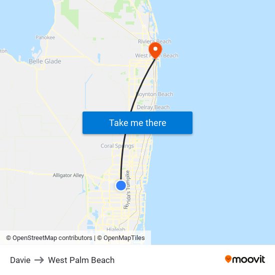 Davie to West Palm Beach map