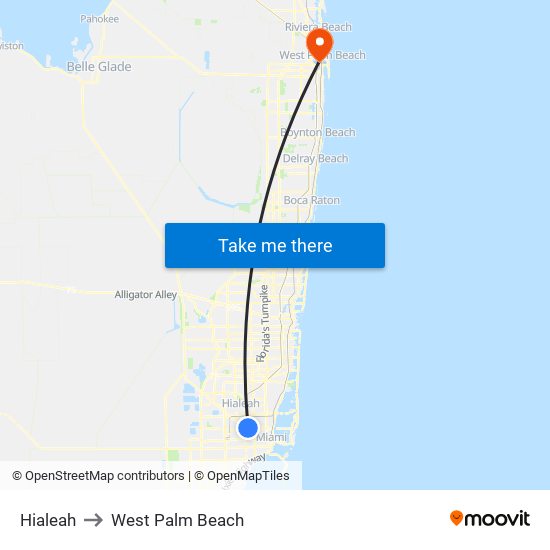 Hialeah to West Palm Beach map