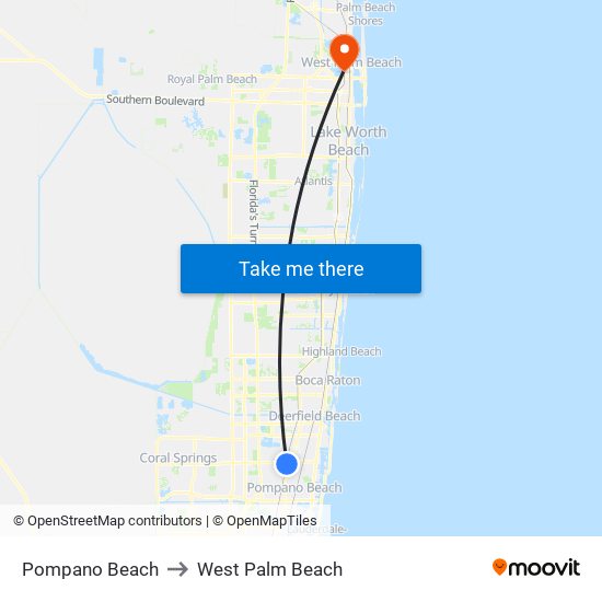 Pompano Beach to West Palm Beach map