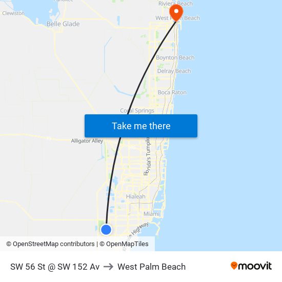 SW 56 St @ SW 152 Av to West Palm Beach map