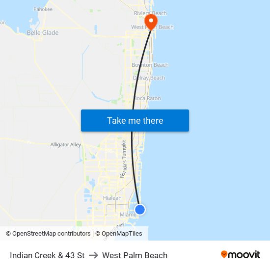 Indian Creek & 43 St to West Palm Beach map