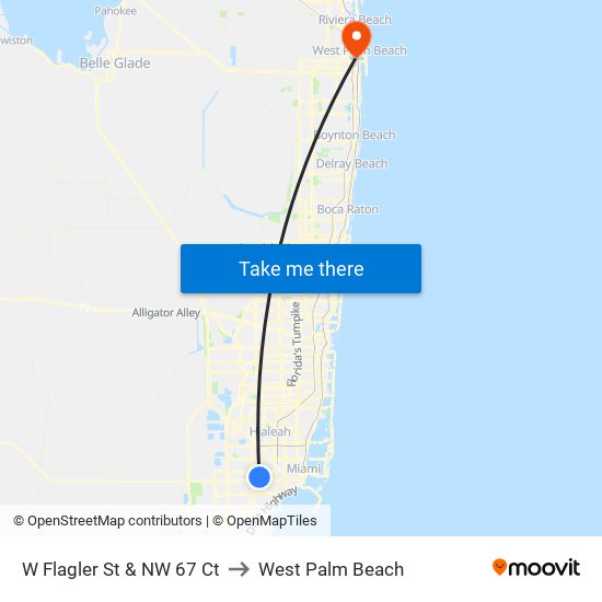 W Flagler St & NW 67 Ct to West Palm Beach map