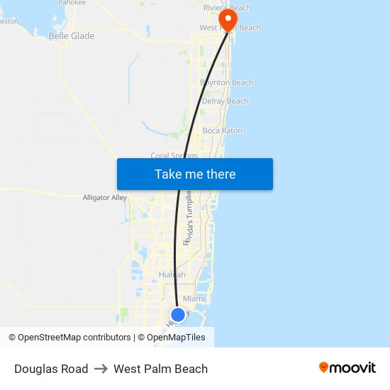 Douglas Road to West Palm Beach map