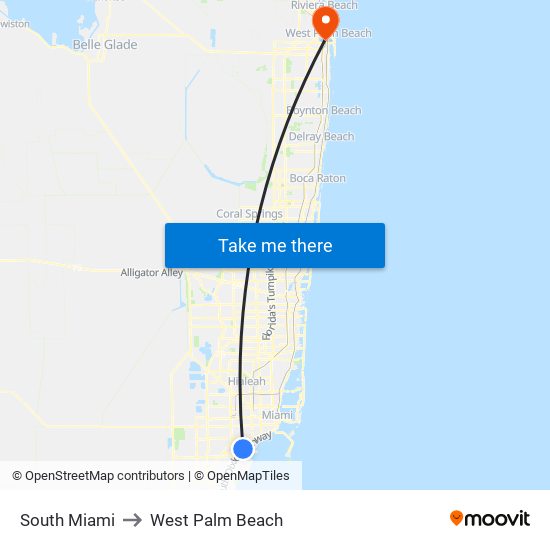 South Miami to West Palm Beach map