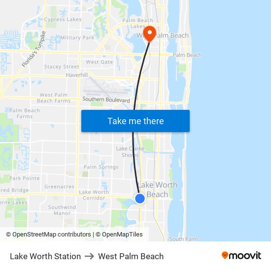 Lake Worth Station to West Palm Beach map