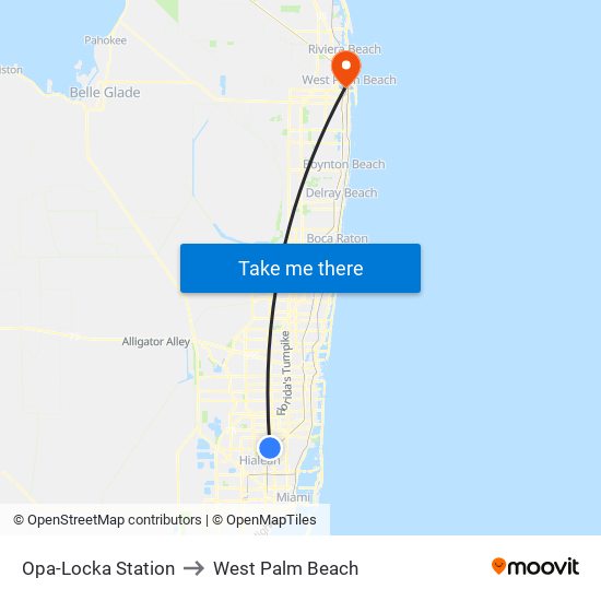 Opa-Locka Station to West Palm Beach map