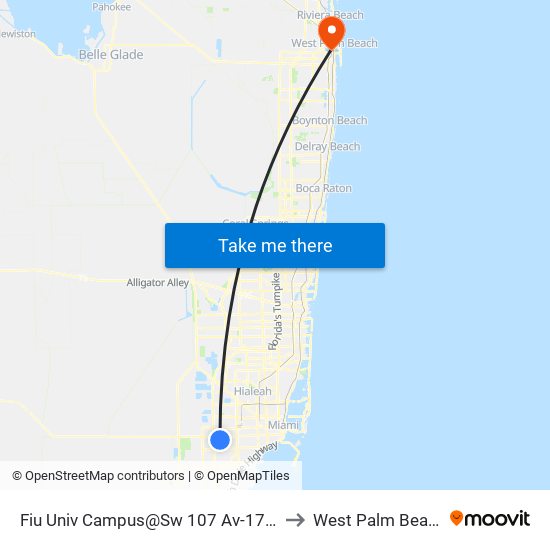 Fiu Univ Campus@Sw 107 Av-17 St to West Palm Beach map