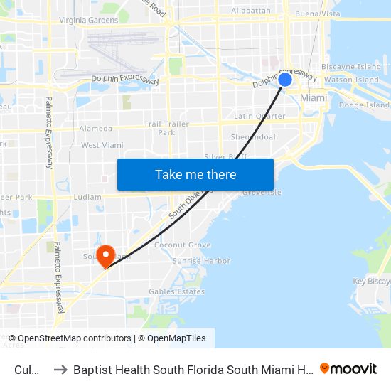 Culmer to Baptist Health South Florida South Miami Hospital map