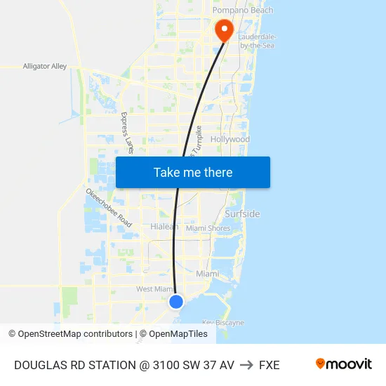 Douglas Rd Station @ 3100 Sw 37 Av to FXE map