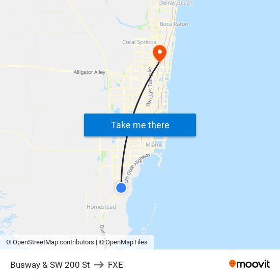 Busway & SW 200 St to FXE map