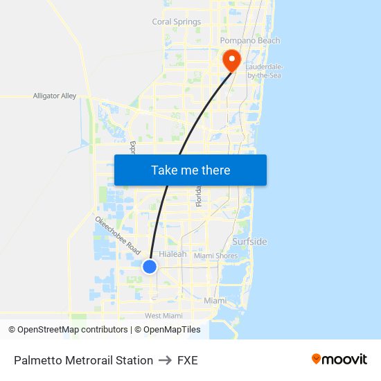 Palmetto Metrorail Station to FXE map