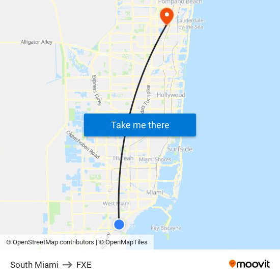 South Miami to FXE map