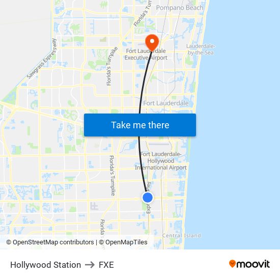 Hollywood Station to FXE map