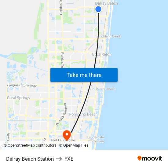 Delray Beach Station to FXE map