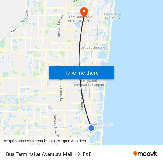 Bus Terminal at Aventura Mall to FXE map