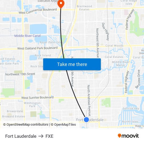 Fort Lauderdale to FXE map