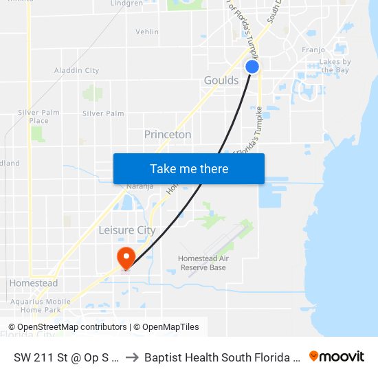 SW 211 St @ Op S Dade Govt Ctr to Baptist Health South Florida Homestead Hospital map