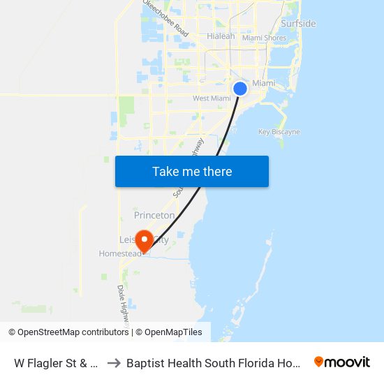 W Flagler St & SW 27 Av to Baptist Health South Florida Homestead Hospital map