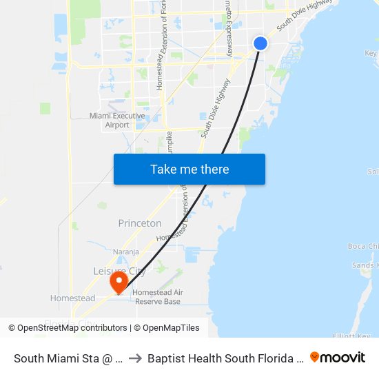 South Miami Sta @ 5949 SW 72 St to Baptist Health South Florida Homestead Hospital map