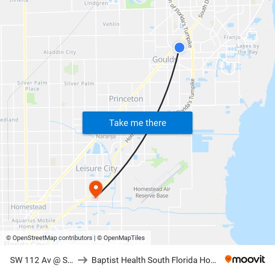 SW 112 Av @ SW 211 St to Baptist Health South Florida Homestead Hospital map