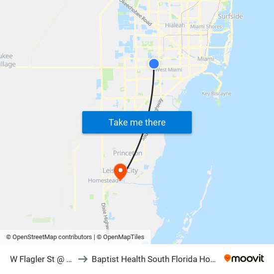 W Flagler St @ NW 87 Av to Baptist Health South Florida Homestead Hospital map