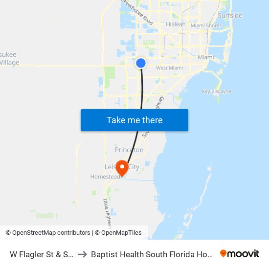 W Flagler St & SW 112 Av to Baptist Health South Florida Homestead Hospital map