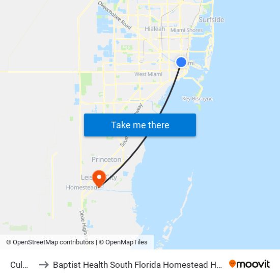 Culmer to Baptist Health South Florida Homestead Hospital map