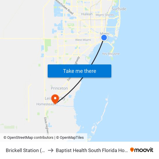 Brickell Station (West Side) to Baptist Health South Florida Homestead Hospital map