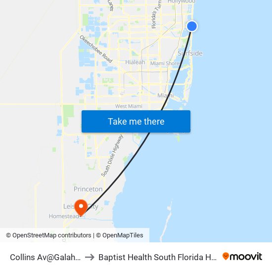 Collins Av@Galahad-Dade Bd to Baptist Health South Florida Homestead Hospital map