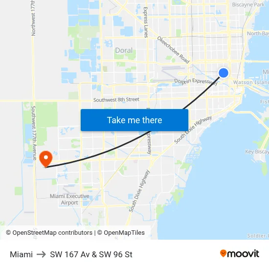 Miami to SW 167 Av & SW 96 St map
