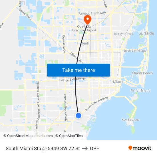 South Miami Sta @ 5949 SW 72 St to OPF map