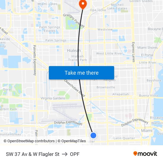 SW 37 Av & W Flagler St to OPF map