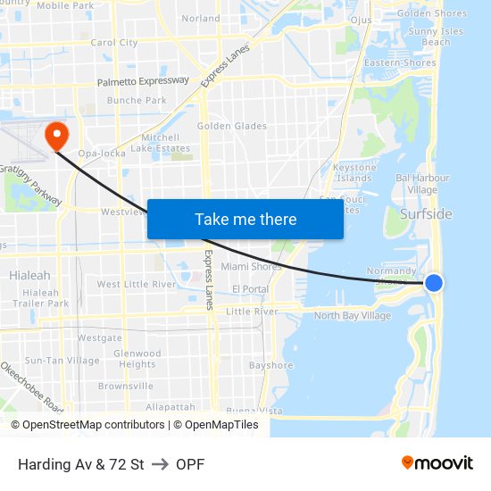 Harding Av & 72 St to OPF map