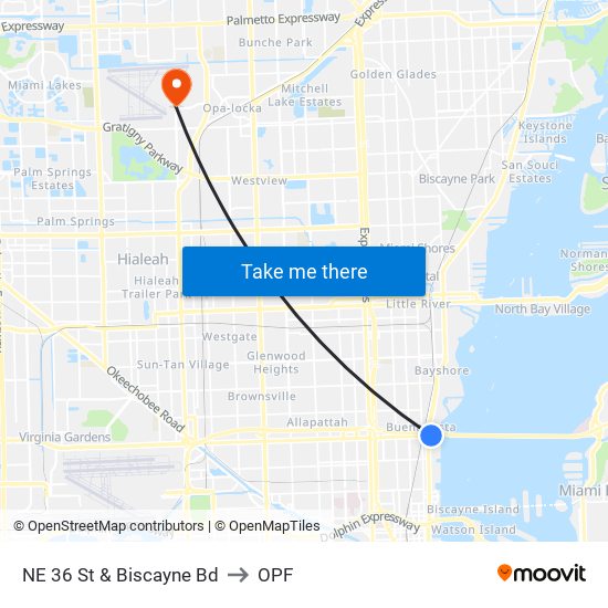 NE 36 St & Biscayne Bd to OPF map