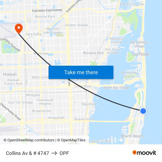 Collins Av & # 4747 to OPF map