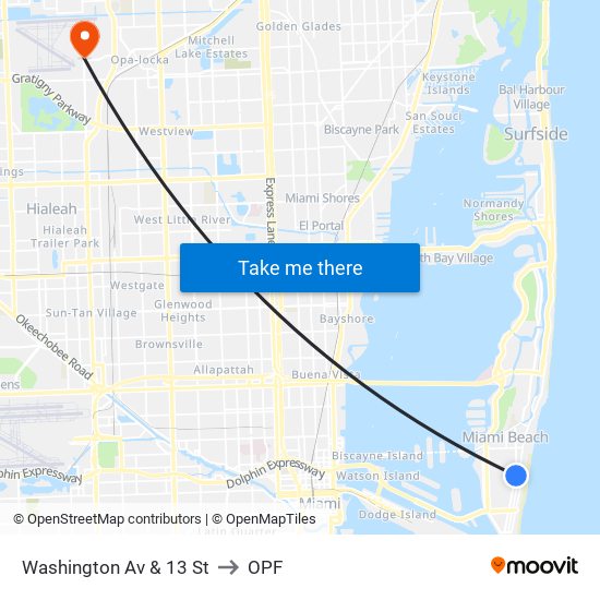 Washington Av & 13 St to OPF map