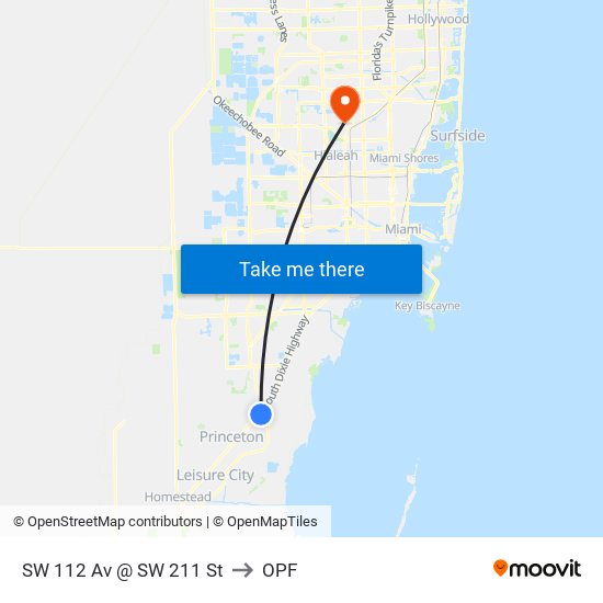 SW 112 Av @ SW 211 St to OPF map