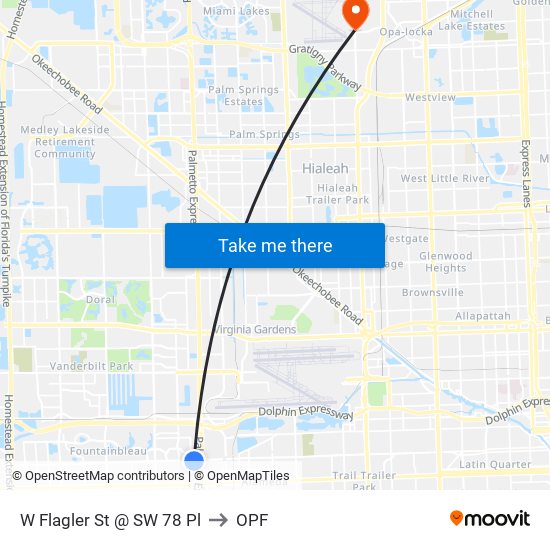 W Flagler St @ SW 78 Pl to OPF map