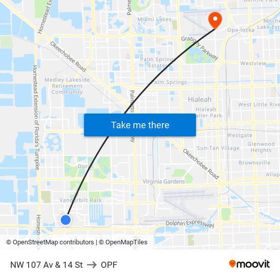 NW 107 Av & 14 St to OPF map