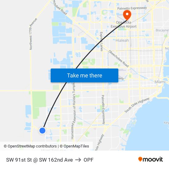 SW 91st St @ SW 162nd Ave to OPF map