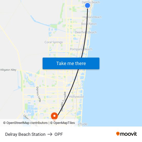 Delray Beach Station to OPF map